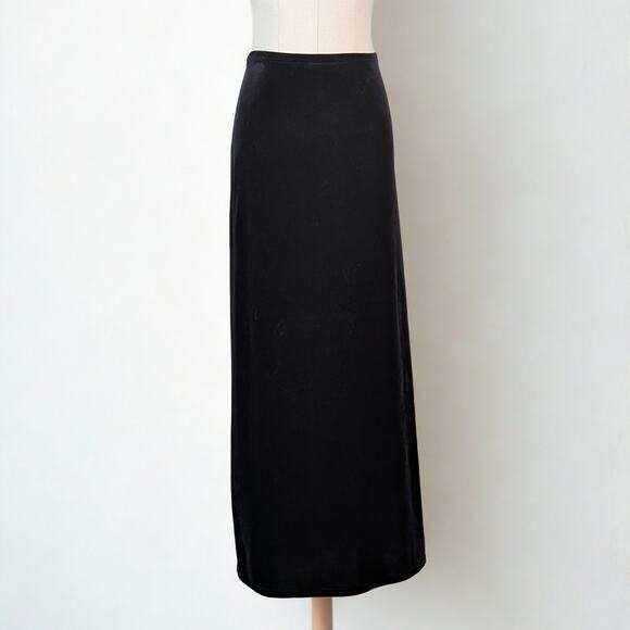 NY&CO Black Velvet Maxi Skirt Stretchy Long Column Skirt Whimsigoth Minimalist - Picture 1 of 4